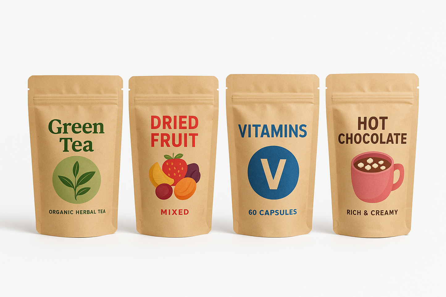LED Printed Kraft Paper Stand-Up Pouches